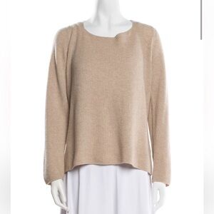 Vince 100% Cashmere Beige Ribbed Knit Scoop Neck Sweater